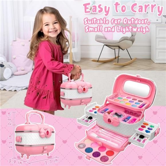 Washable Makeup Kit with Cosmetic Case (Pink) For Kids - Picture 3 of 6